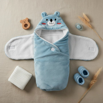 Blue Bear Hooded Swaddle Wrap
