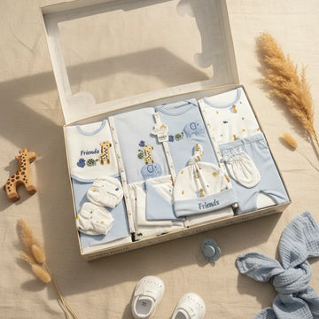 Safari Friends 12 Piece Baby Gift Set - Soft Cotton Newborn Layette
