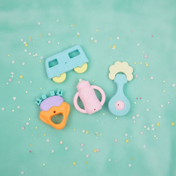 Pastel Baby Rattle & Teether Set – 4-Piece Sensory Toy Kit