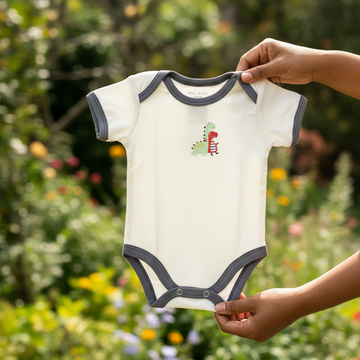 Dino Duo Baby Onesie – Soft Short Sleeve with Grey Contrast Trim