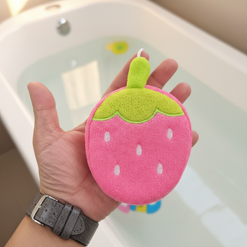 Strawberry Baby Bath Sponge – Soft Gentle Scrub for Newborns