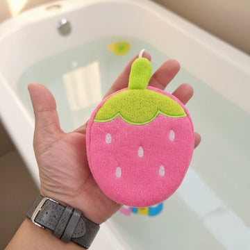 Strawberry Baby Bath Sponge – Soft Gentle Scrub for Newborns