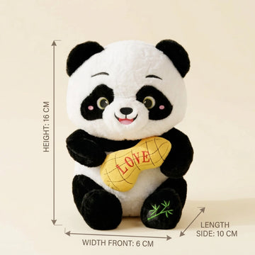 Smiling Panda Plush Toy with Yellow LOVE Cushion