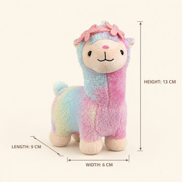 Rainbow Alpaca Plush Toy - Pastel Tie-Dye Flower Crown Kawaii Stuffed Animal