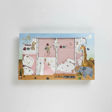 Safari Friends 12 Piece Baby Gift Set - Soft Cotton Newborn Layette