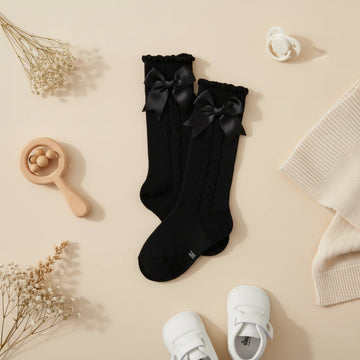 Satin Bow Knee-High Baby Girls Socks