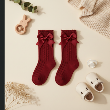 Satin Bow Knee-High Baby Girls Socks