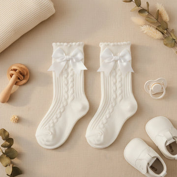 Satin Bow Knee-High Baby Girls Socks