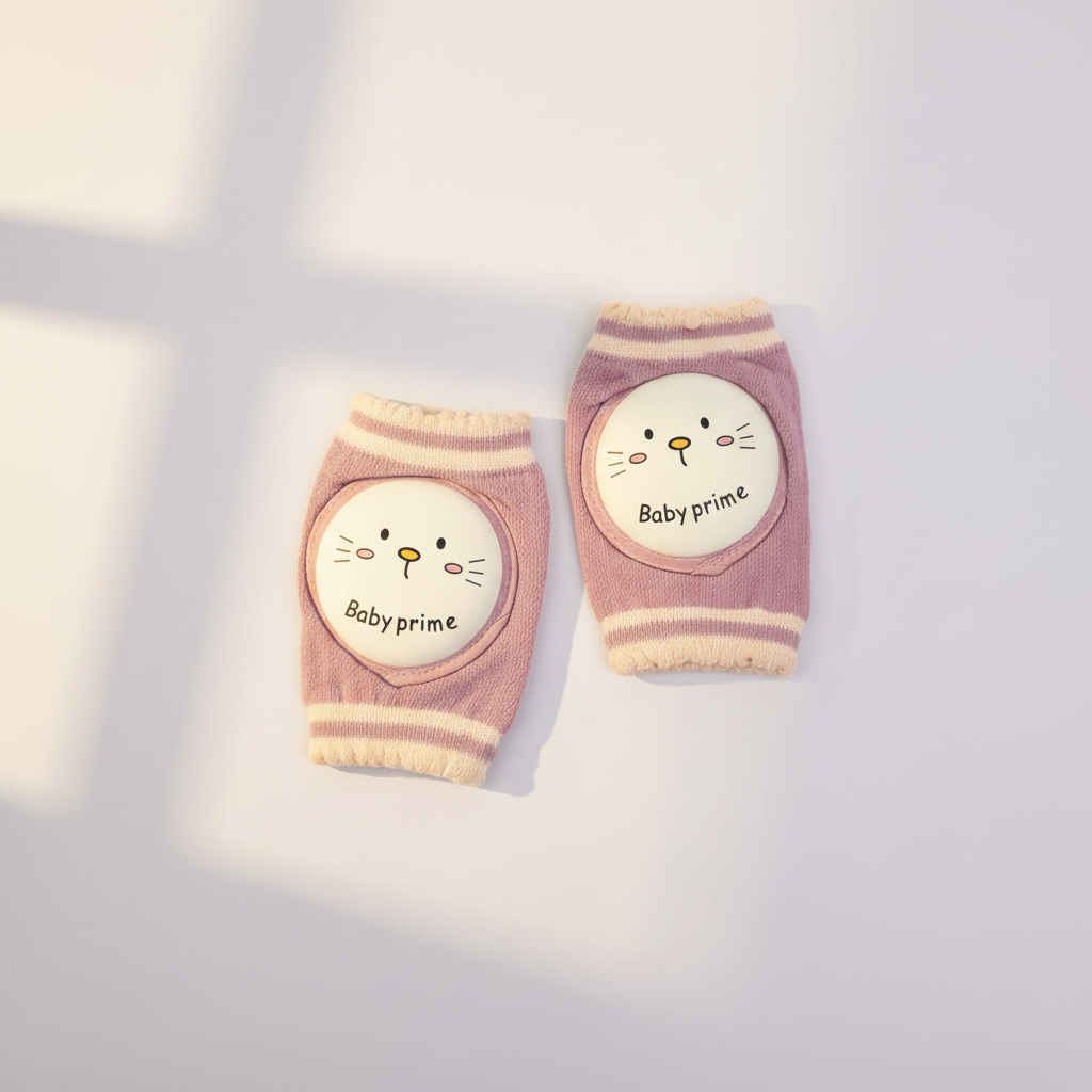 Baby Prime Cat Face Mauve Pink Knee Pads - premium studio scene angled view natural light white background