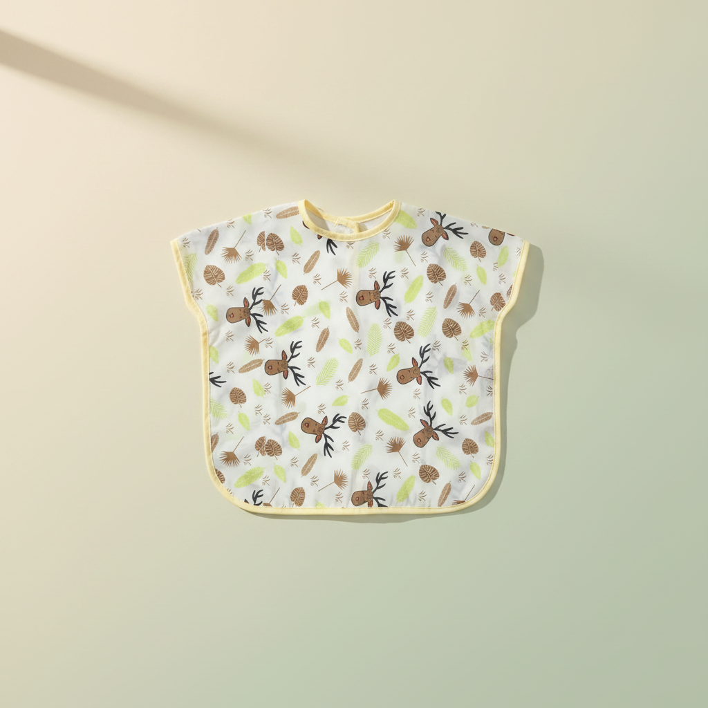 Deer Print Full Sleeve Baby Feeding Bib Smock - premium studio scene white background with sleeves visible