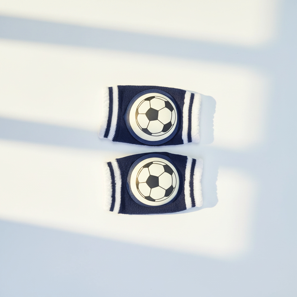 Football Soccer Baby Boy Knee Pads - premium studio scene angled view white background with natural light
