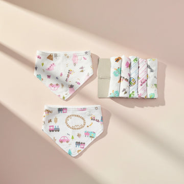 Little Home Baby Girl Washcloth & Bandana Bib Set 6 Piece - Butterfly Ice Cream Train