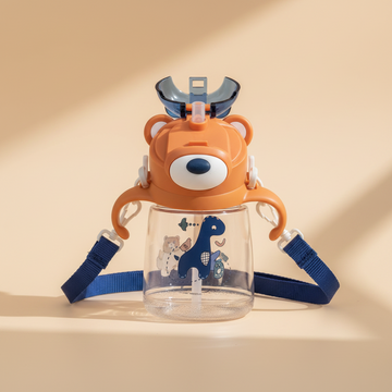 Bear Ear Kids Water Bottle with Straw & Shoulder Strap