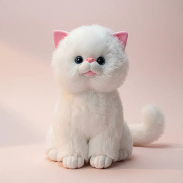 White Persian Cat Plush Toy - Realistic Fluffy Kitten Stuffed Animal (Small)