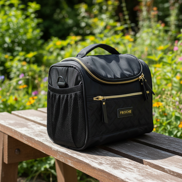 Frische Luxe Diaper Bag – Premium Black & Gold Quilted Baby Bag